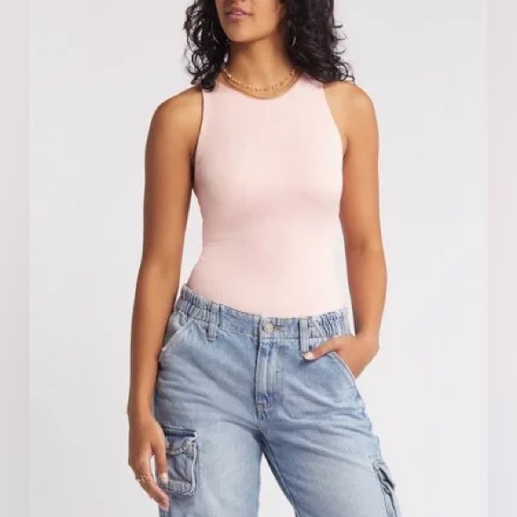 L Express Pale Rose Pink Body Contour TANK TOP Shirt NEW NWOT Summer Spring - Picture 1 of 5